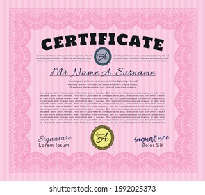 Pink Awesome Certificate template. With quality background. Vector illustration. Money design. 