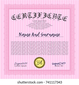 Pink Awesome Certificate template. With quality background. Customizable, Easy to edit and change colors. Modern design. 