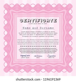 Pink Awesome Certificate template. Sophisticated design. With guilloche pattern. Customizable, Easy to edit and change colors. 