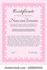 Pink Awesome Certificate template. Sophisticated design. With complex linear background. Customizable, Easy to edit and change colors. 
