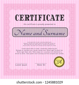 Pink Awesome Certificate template. Vector illustration. Printer friendly. Artistry design. 