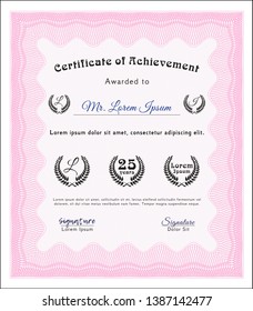 Pink Awesome Certificate template. Vector illustration. Easy to print. Excellent design. 