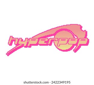 Pink awith Orange Gradient Hyperpop with Abstract Circle Shapes, Pixel Art Y2K Logotype Template on White Background