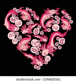 pink axolotl vector illustration design forming love