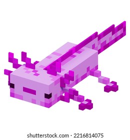 Pink Axolotl Voxel Art, Kawaii Axolotl 3d Voxel