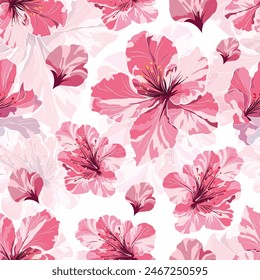 Pink azalea flowers, minimal seamless pattern Modern print on a light background. Ideal for textile design, screensavers, covers, cards, invitations and posters,wrapping paper.