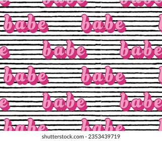 pink babe print over striped background