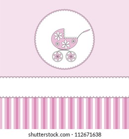 Pink babies background with pram