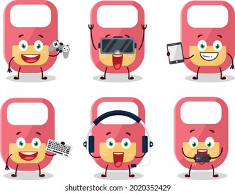 Pink baby appron cartoon character are playing games with various cute emoticons. Vector illustration