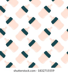 Pink baby bottle ,seamless pattern on white background.