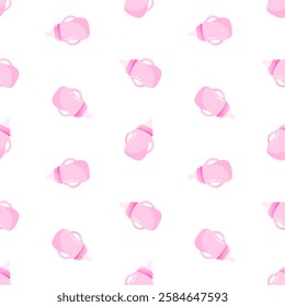 Pink baby bottles vector seamless pattern. Infant nutrition, newborn feeding, nursing background