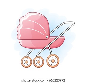 Pink baby child pram stroller.