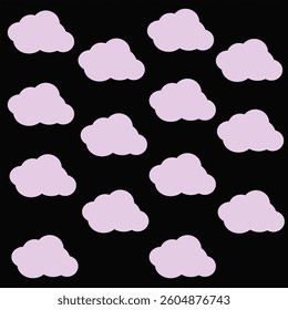 Pink baby Clouds Sky seamless pattern pastel vector on black background. Sweet wallpaper design. Bedroom unicorn dream kids nursery patterns, textiles, digital seamless art.