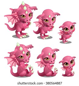 Pink Baby Dragon. Animated Illustration. Vector.