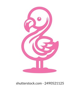 Pink baby flamingo vector art with white background