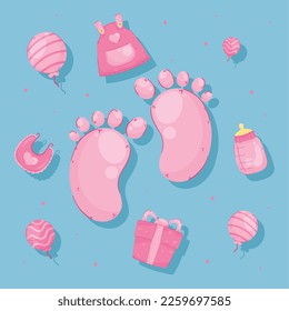 pink baby girl accessories icons