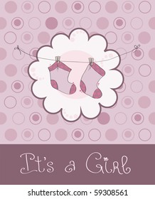 Pink Baby girl arrival announcement card