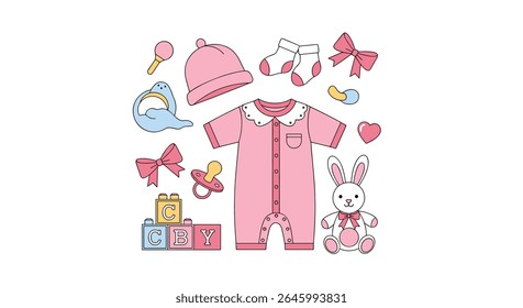 Pink Baby Girl Clothes And Toys For Newborn Child