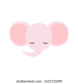 Pink baby girl elephant logo. Cartoon vector illustration.