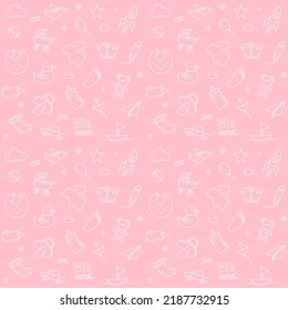 pink baby girl toys cute seamless pattern background