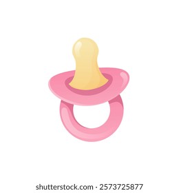 Pink baby pacifier in flat design. Newborn dummy, rubber nipple for girl. Vector illustration isolated.