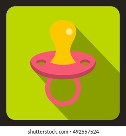 Pink baby pacifier icon in flat style on a white background vector illustration
