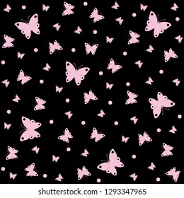 Pink baby pattern butterflies on black background