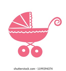 Pink baby pram - baby carriage vector illustration
