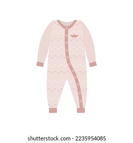 Pink baby romper isolated on white background. Clothes for newborn boy and girl cartoon illustration. Babys apparel concept