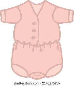 pink baby romper slip bodysuit romper summer clothes with buttons and short sleeves for newborn baby girl child isolated vector hand drawing with diaper closures