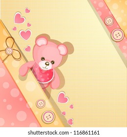 Pink baby shower card with cute teddy bear