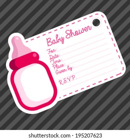 Pink baby shower invitation with baby bottle