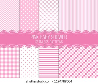 pink baby shower seamless patterns set