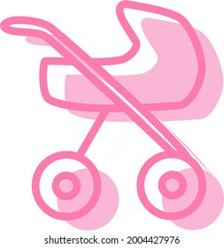 Pink baby stoller, illustration, vector on a white background.