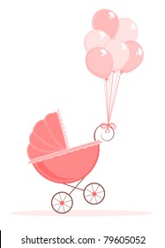 Pink Baby Stroller with Balloons