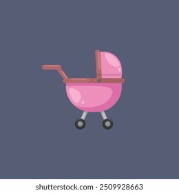 pink baby stroller in flat vector design.