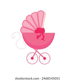 pink baby stroller illustrated in vector