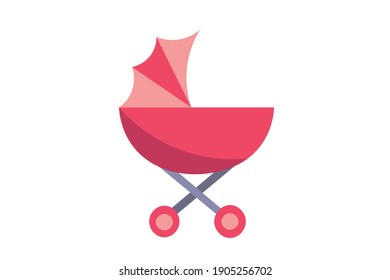 Pink Baby Stroller Vector Illustration