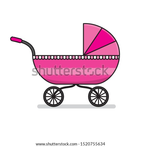 Pink baby stroller vector illustration isolated on white background