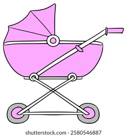 pink baby trolley illustration hand drawn isolated vector