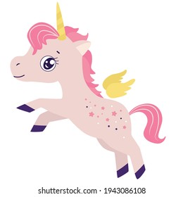 Pink baby unicorn flying with wings