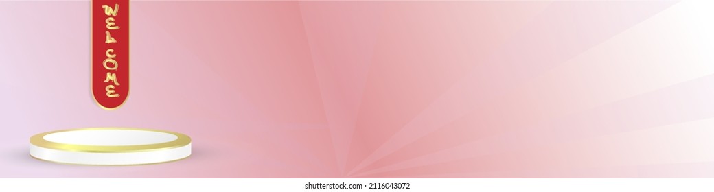 pink background with 3d podium elements. simple and elegant. template design for cover, banner, greeting and social media identity.