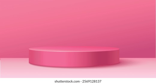 Pink background with a 3D podium, featuring an abstract light effect. Ideal for product displays, stage scenes, or showcasing beauty and fashion items with a modern, minimalistic touch.