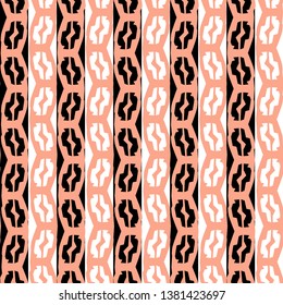 pink background with abstract figures of white and black colors
