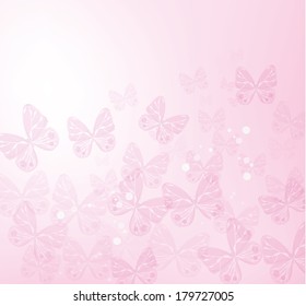 Pink background with beautiful  butterflies, vector illustration