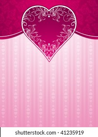 pink background with big heart and roses, vector illustration