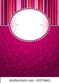 pink background with big label and hearts, vector illustration