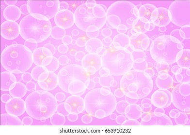 Pink background and bokeh bubble abstract. white color and gold color star. and white lights festive with wallpaper.