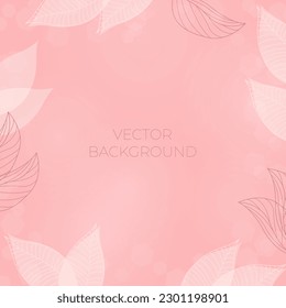 pink background with bokeh effect and leaves border