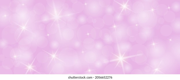 Pink background with bokeh elements and twinkling stars for postcards, banners, greetings and creative design. Flat style.